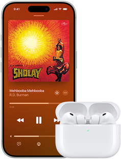 AirPods Pro 3 in MagSafe Charging Case, iPhone 17 Pro, Apple Music plays Everybody Laughs by David Byrne and Ghost Train Orchestra